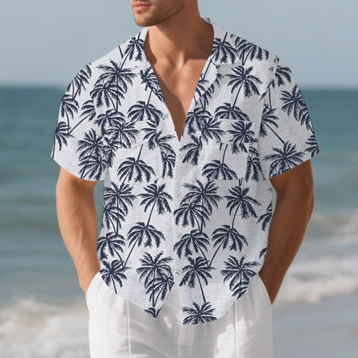 Short-sleeve shirt for men with palm pattern and practical chest pocket Lune London