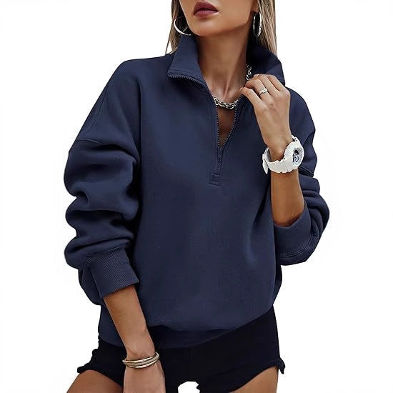 Hooded sweatshirt for women with short zip and offset shoulders Lune London