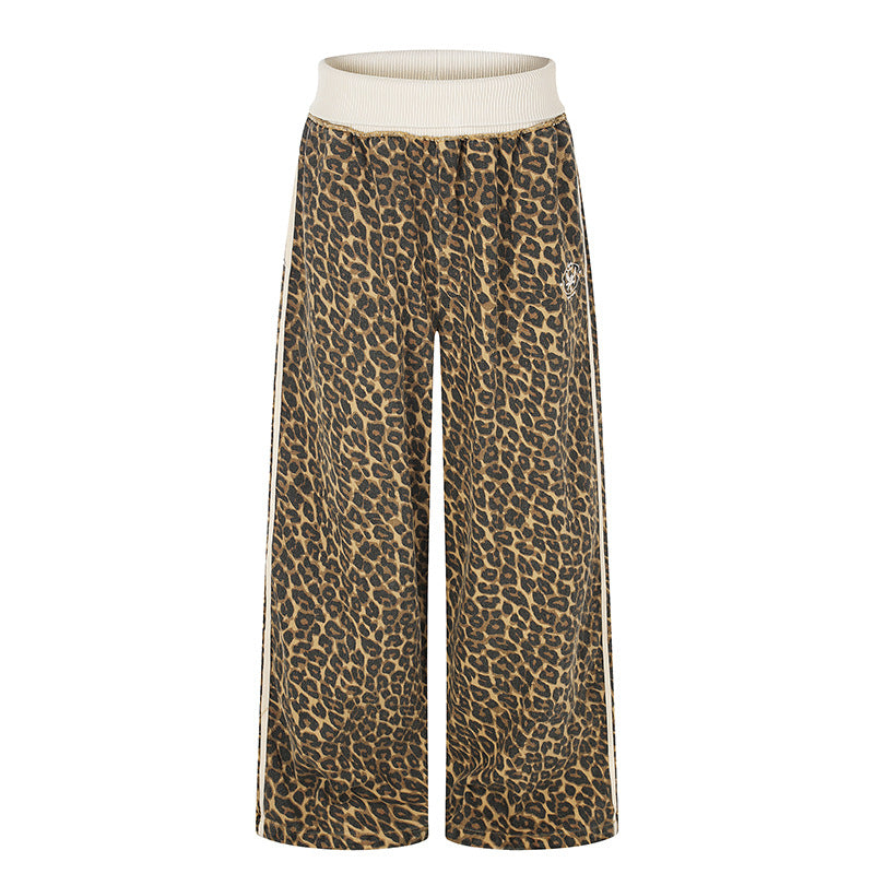 Women's wide palazzo jogging pants with leopard print and elastic ribbed waistband Amarae