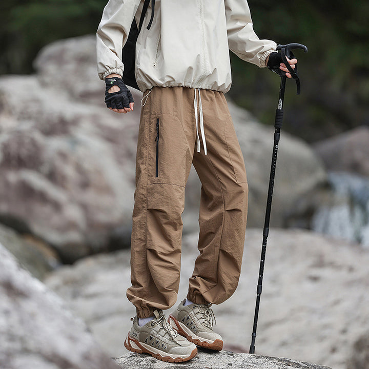 Men's Lightweight Technical Cargo Trekking Pants with Drawstring Waist, Zipper Pockets, and Elastic Hem Amarae