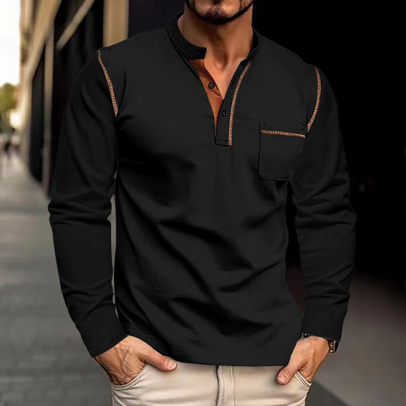 Men's long sleeve Henley shirt with modern collar and practical chest pocket Lune London