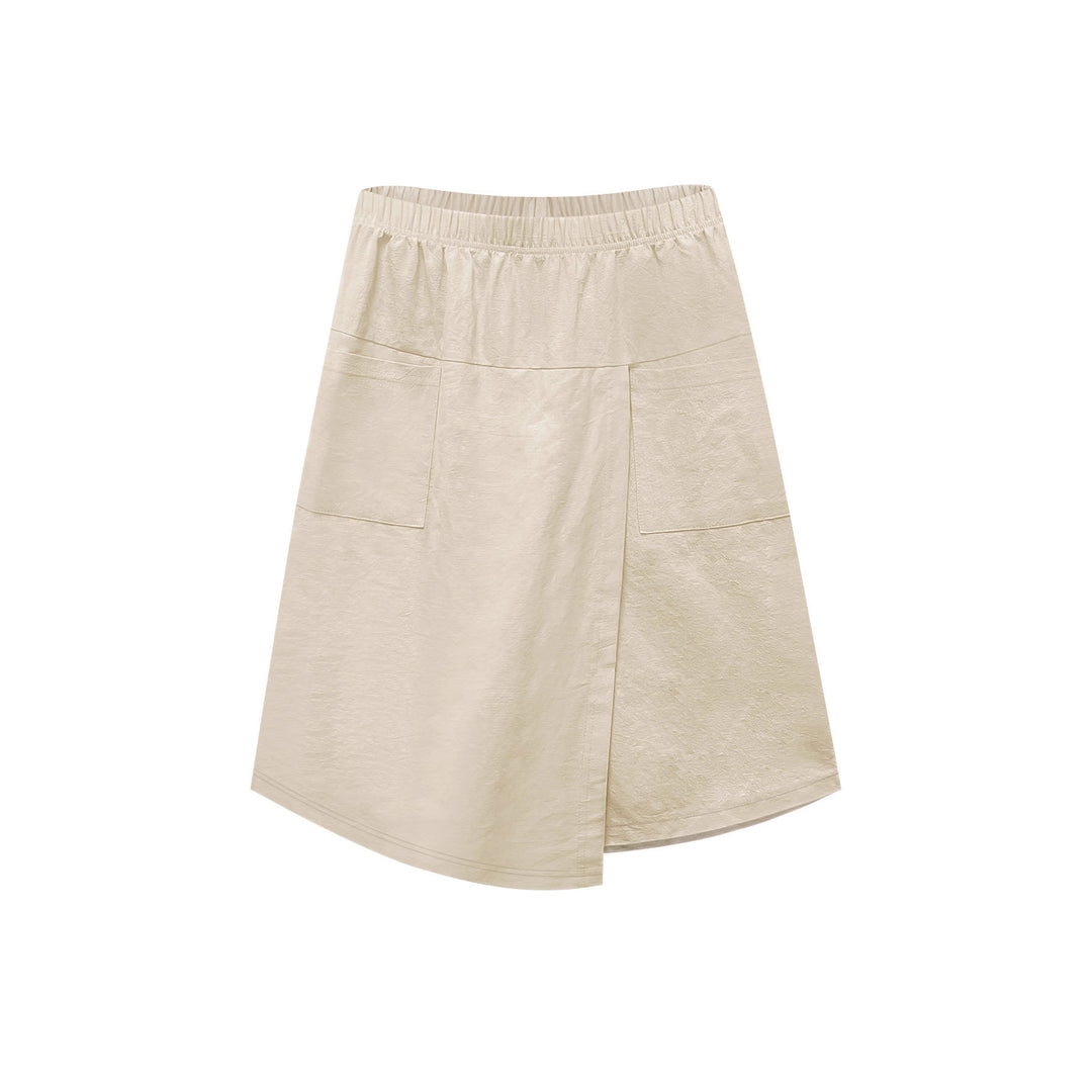 Mid-length wrap skirt for women with elastic waist and practical pockets Lune London