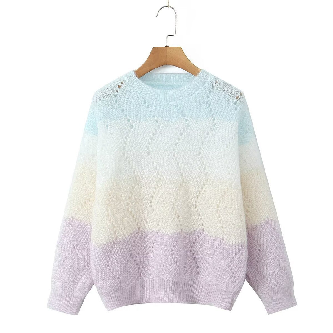 Knitted sweater for women with a modern wave pattern and soft color gradients Lune London