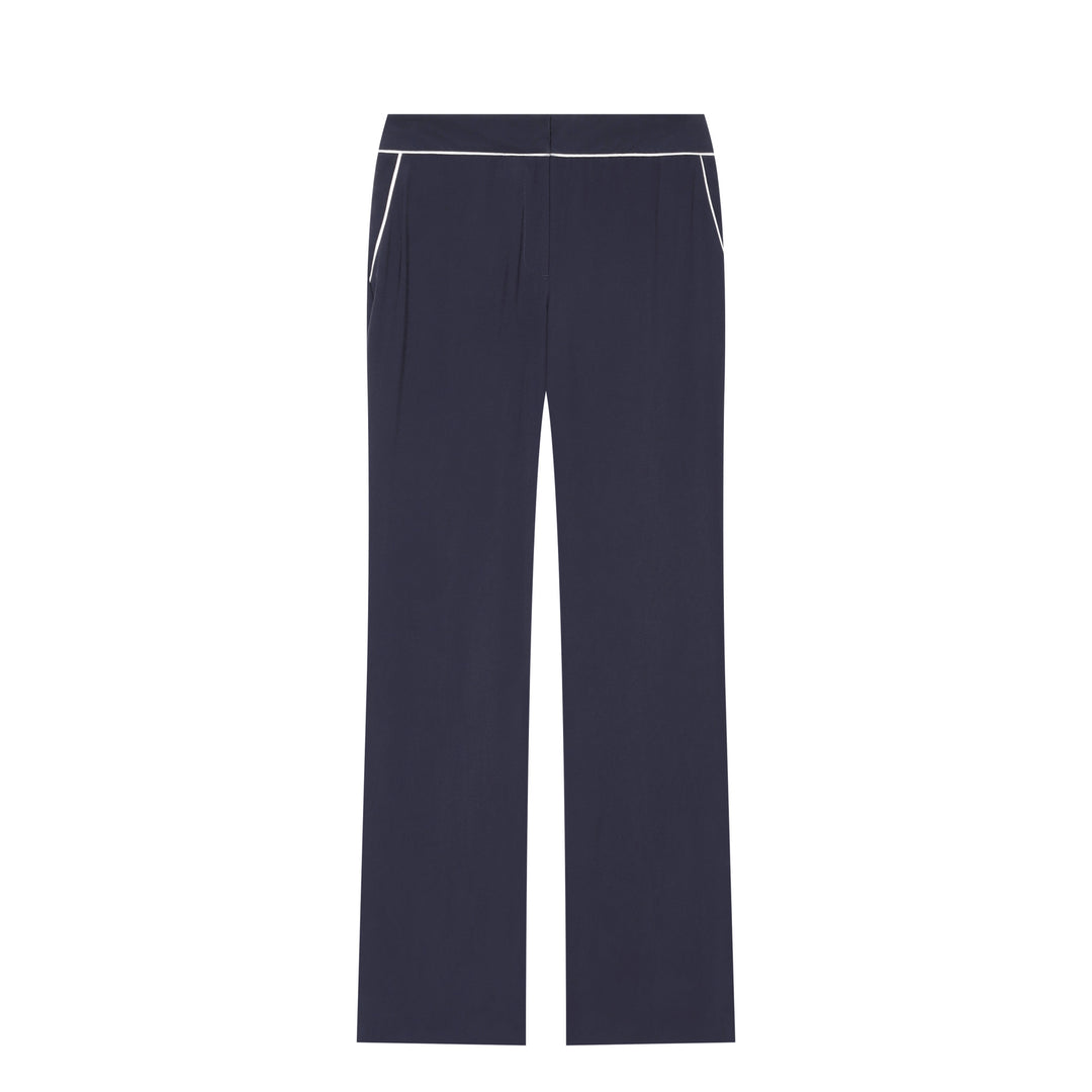 Women's high waist fabric trousers with contrast piping and straight leg Amarae