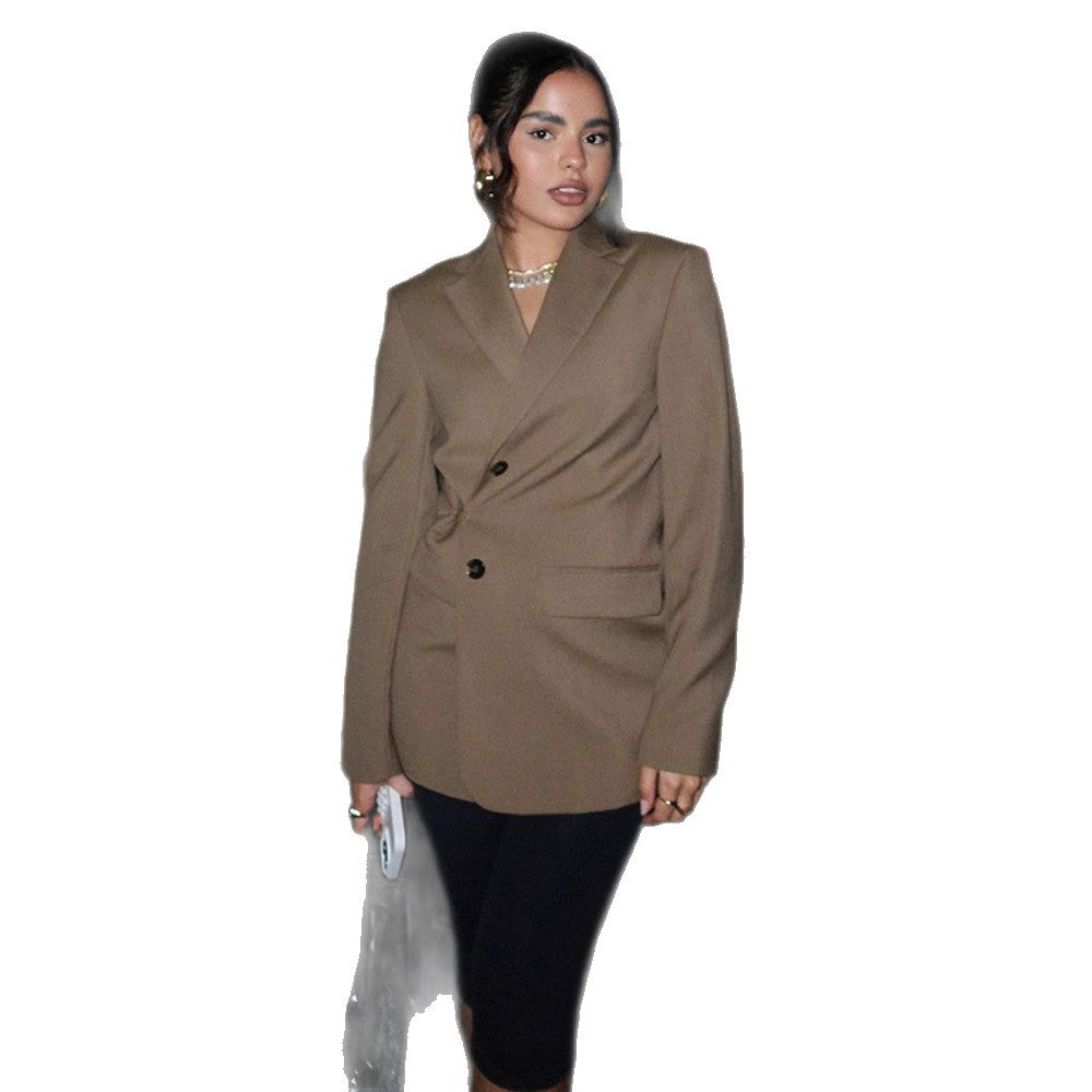 Women's Double-Breasted Blazer with Wrap Effect and Sculptural Shoulder Amarae