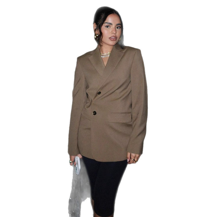 Women's Double-Breasted Blazer with Wrap Effect and Sculptural Shoulder Amarae