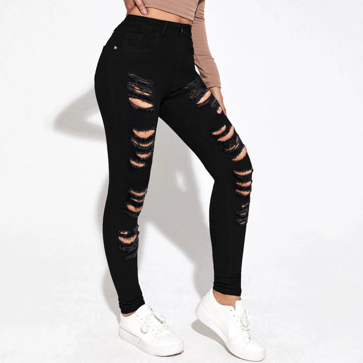 Women's high-waisted super stretch jeans in skinny fit with pronounced destroy rips Amarae