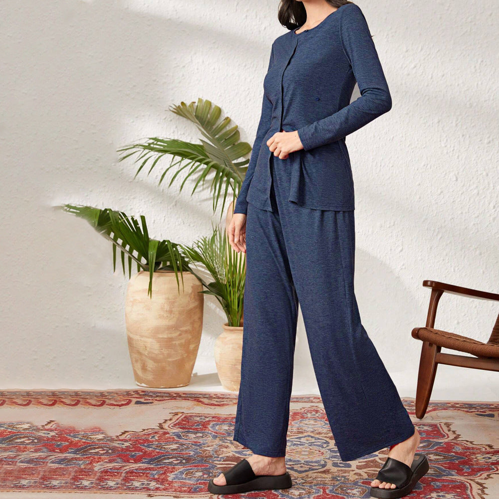 Costume de détente confortable pour femmes avec veste à manches longues et pantalon ample Chic & Stil