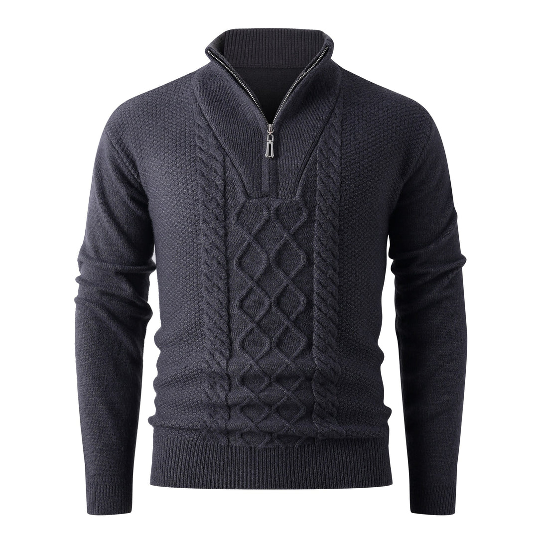 Men's Elegant Knit Sweater with High Collar and Zip Lune London