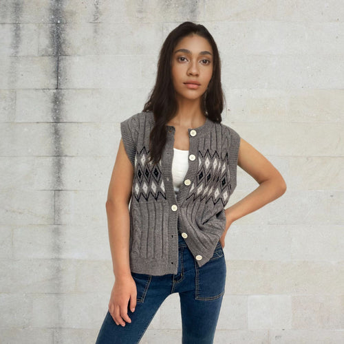 Women’s knitted vest with decorative twisted pattern and button placket Amarae