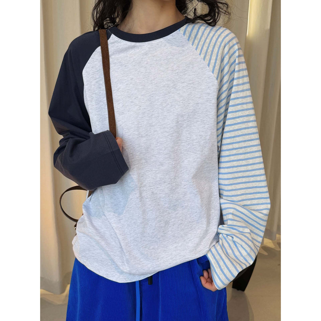 Women Raglan Long Sleeve Shirt with Contrasting Sleeves Amarae