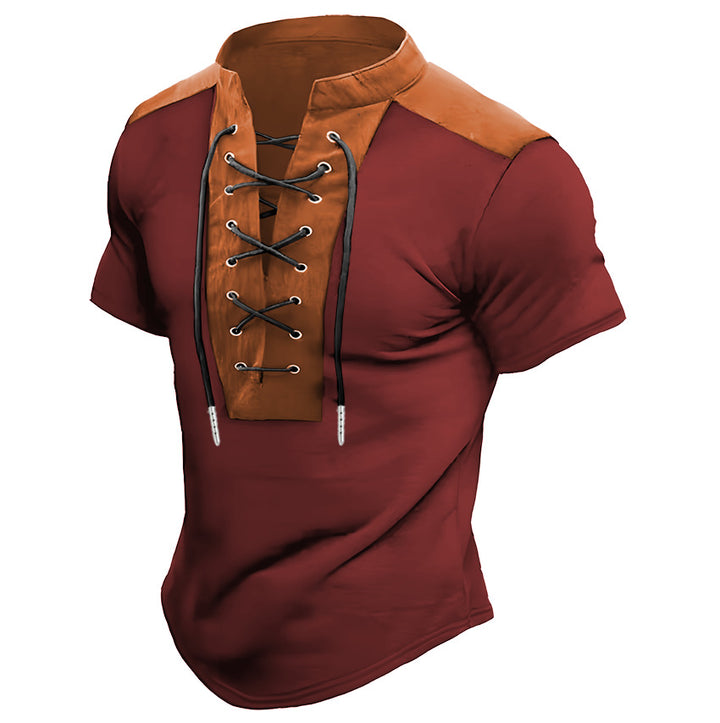 Men Leisure Short Sleeve Lace-Up Top Amarae