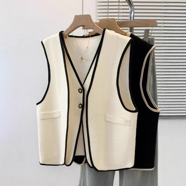 Women's soft fleece vest with an elegant V-neck and chic style pockets