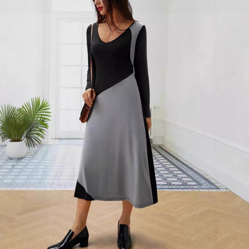 Robe longue ajustée à manches longues pour femmes avec coupe moderne et divisions de couleur Chic & Stil