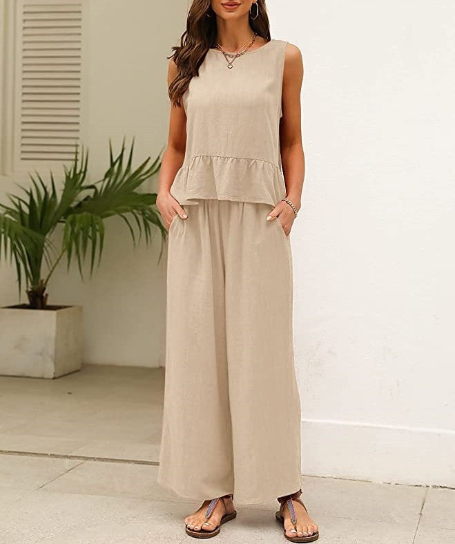 Lightweight ladies jumpsuit with ruffled hem Lune London