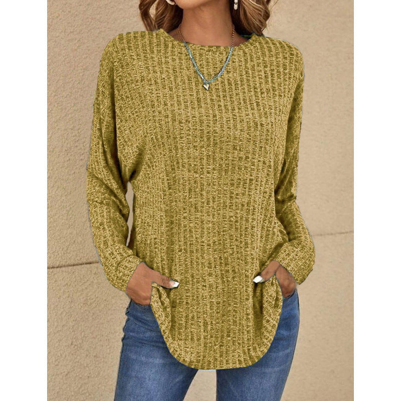 Women's Oversized Structured Knit Sweater with Round Neck and Pockets Amarae