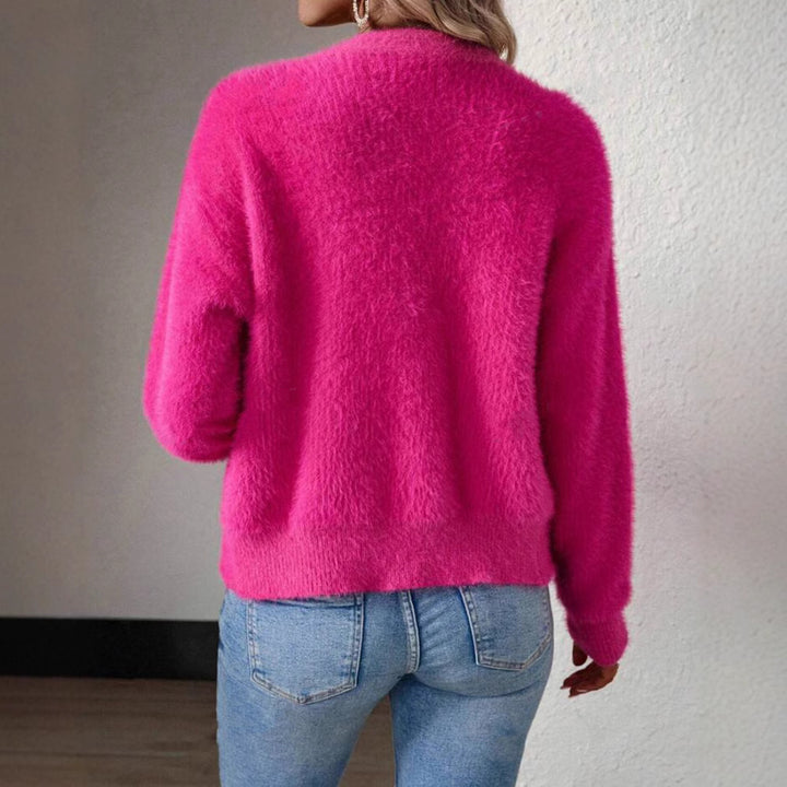 Ladies Soft V-Neck Sweater with Chic Button Detail and Style