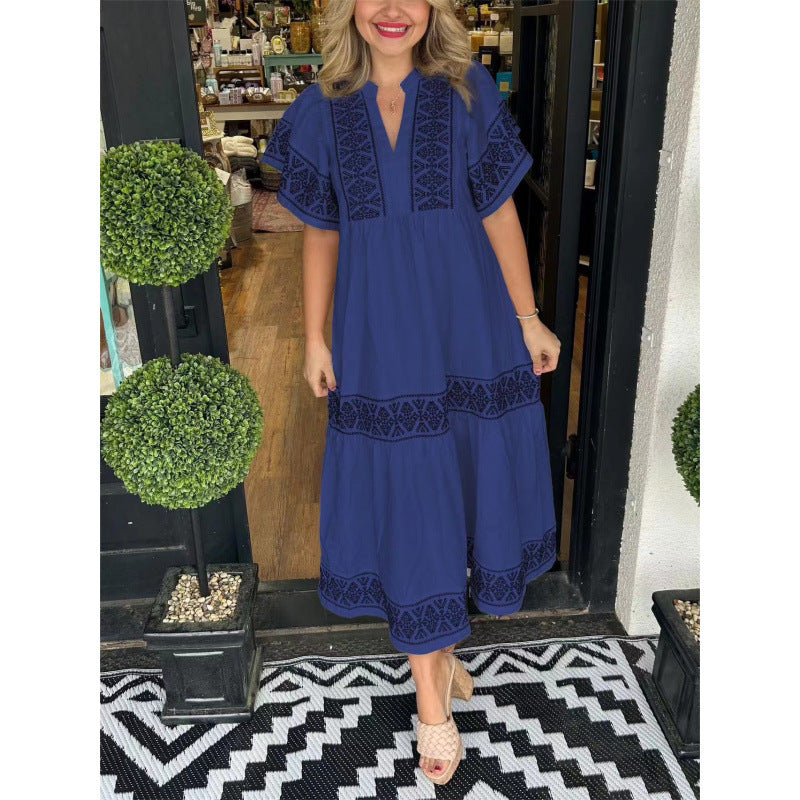 Maxi dress for women with refined embroidery details and a flared cut Lune London