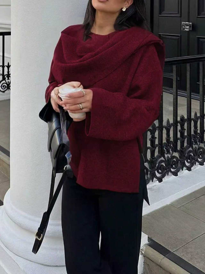 Women Oversize Wrap Poncho Coat with Wide Shawl Collar and One-Button Detail Amarae