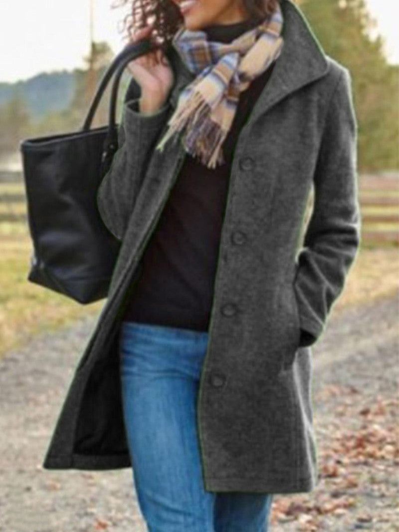 Ladies Elegant and Comfortable Transitional Coat with a High Collar and Practical Pockets Amarae