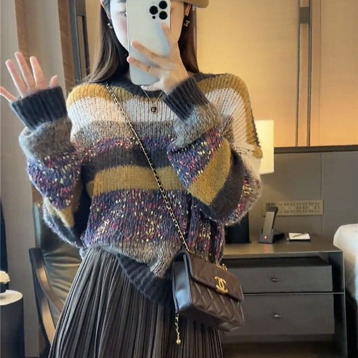 Pull en maille épaisse pour femmes avec motif rayé coloré Chic & Stil