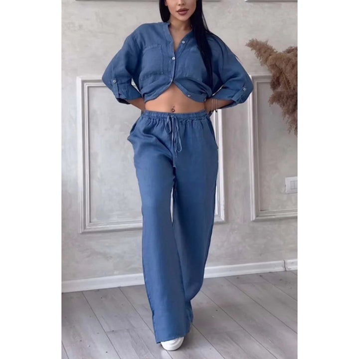 Women's Wide Linen Blend Pants with High Elastic Waistband, Drawstring and Palazzo Silhouette Amarae
