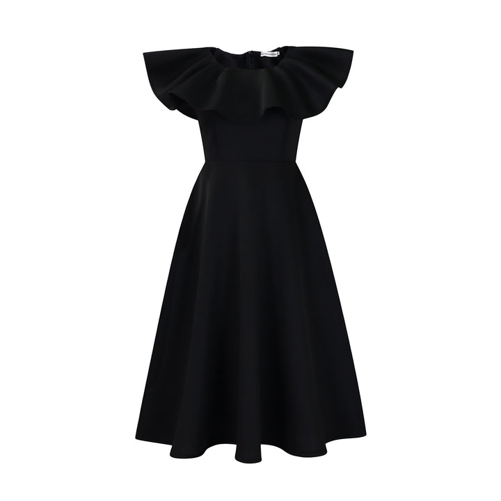 Maxi dress for women with a voluminous collar and a fluid skirt Lune London