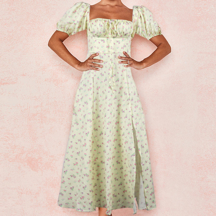 Maxi dress for women with puff sleeves and floral design Lune London