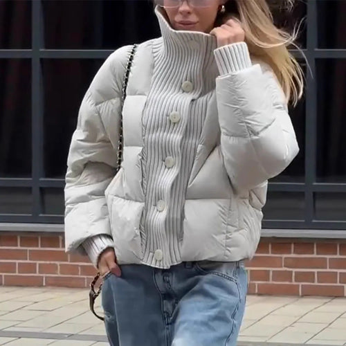 Quilted jacket for women with a voluminous collar and practical button details Amarae