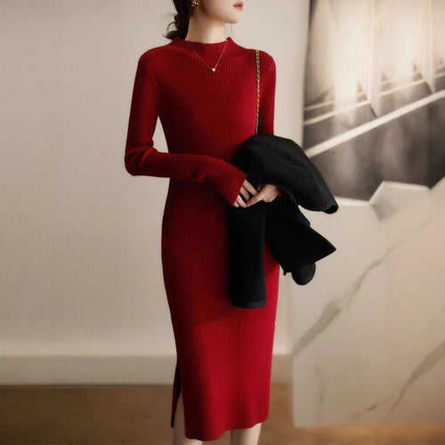 Robe tricotée élégante pour femmes avec col montant et motif à côtes fines