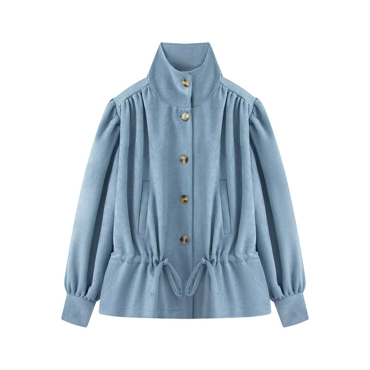Women's Tailorable Short Jacket with Drawstring, Stand-up Collar, and Balloon Sleeves Amarae
