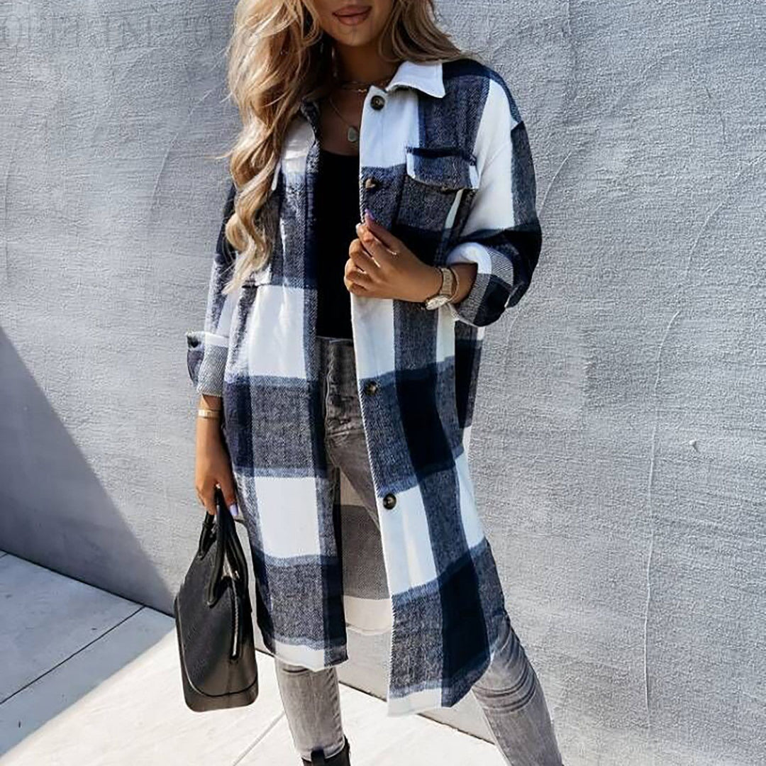 Women's flannel shirt with plaid pattern and breast pocket Amarae