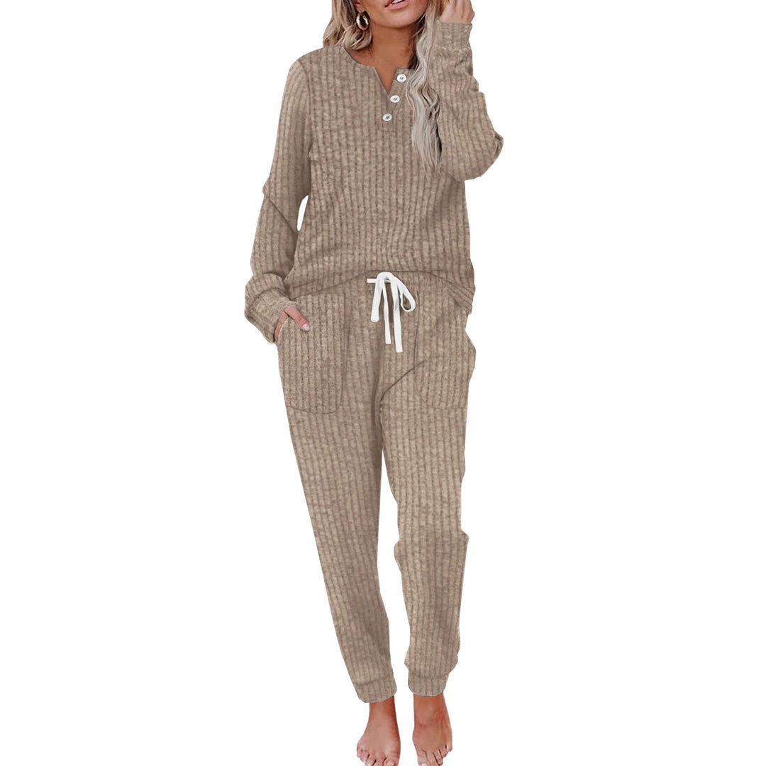 Ladies Comfortable Loungewear Set with Elastic Waist and Button Details Lune London