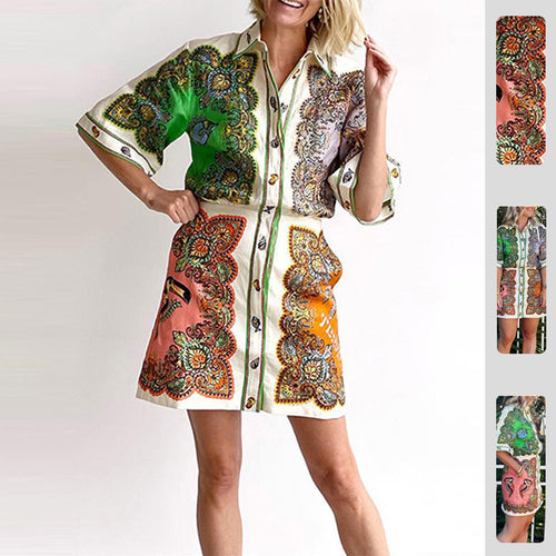 Robe chemise pour femmes avec motif floral et boutons Chic & Stil