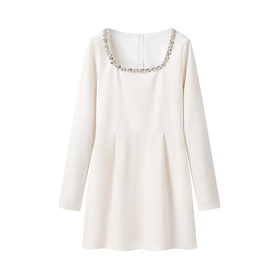 Elegantly cut long-sleeve dress for women with adorned neckline Lune London