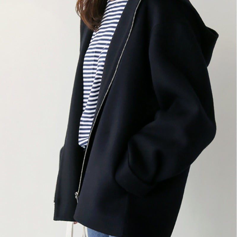 Elegant and modern hooded jacket for women in soft material Lune London