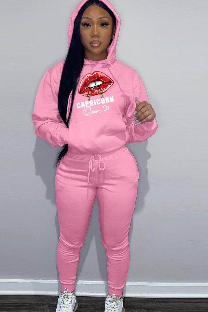 Women's hoodie and jogger pants set with catchy lip pattern Lune London