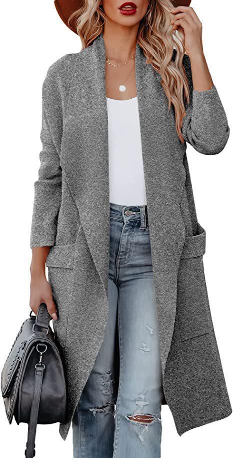 Ladies trendy long sleeve cardigan with practical pockets Lune London