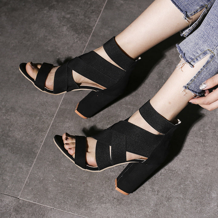 Ladies' sandals with elegant straps and a chic block heel