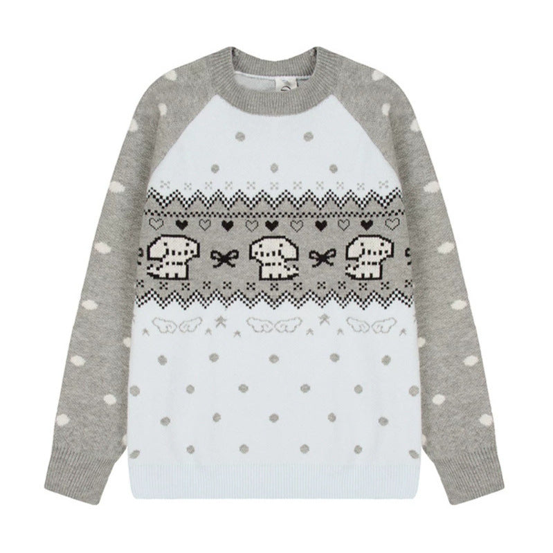 Women's knitted sweater with Norwegian pattern, raglan sleeves and round neckline Amarae