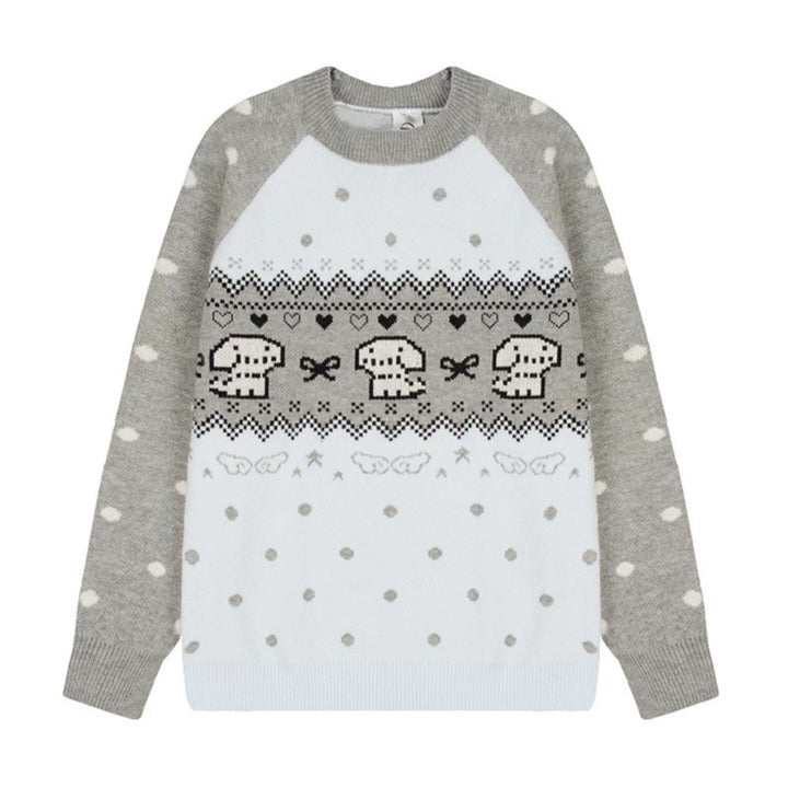 Women's knitted sweater with Norwegian pattern, raglan sleeves and round neckline Amarae