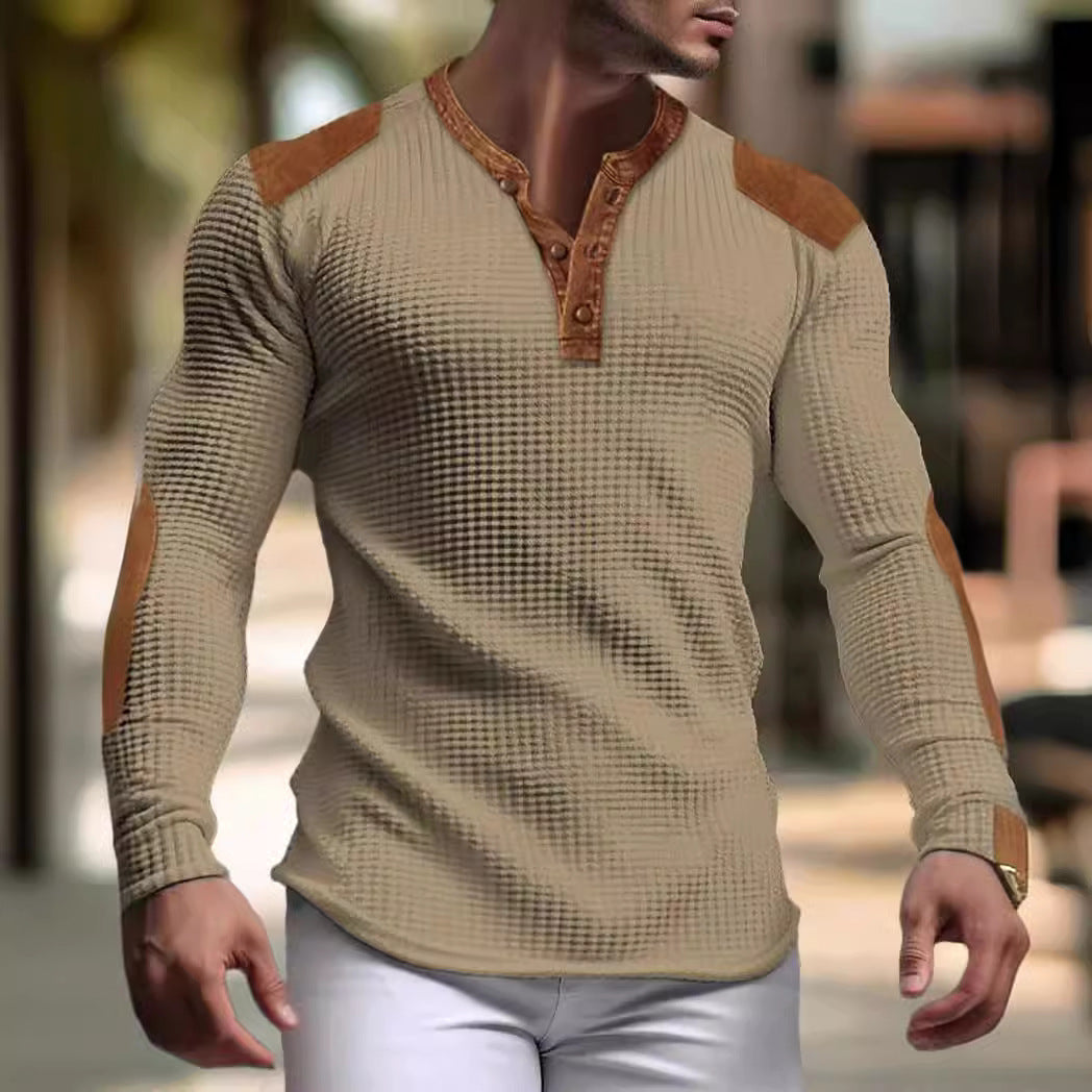 Men's Long Sleeve Henley Shirt with Textured Fabric and Contrasting Details Lune London