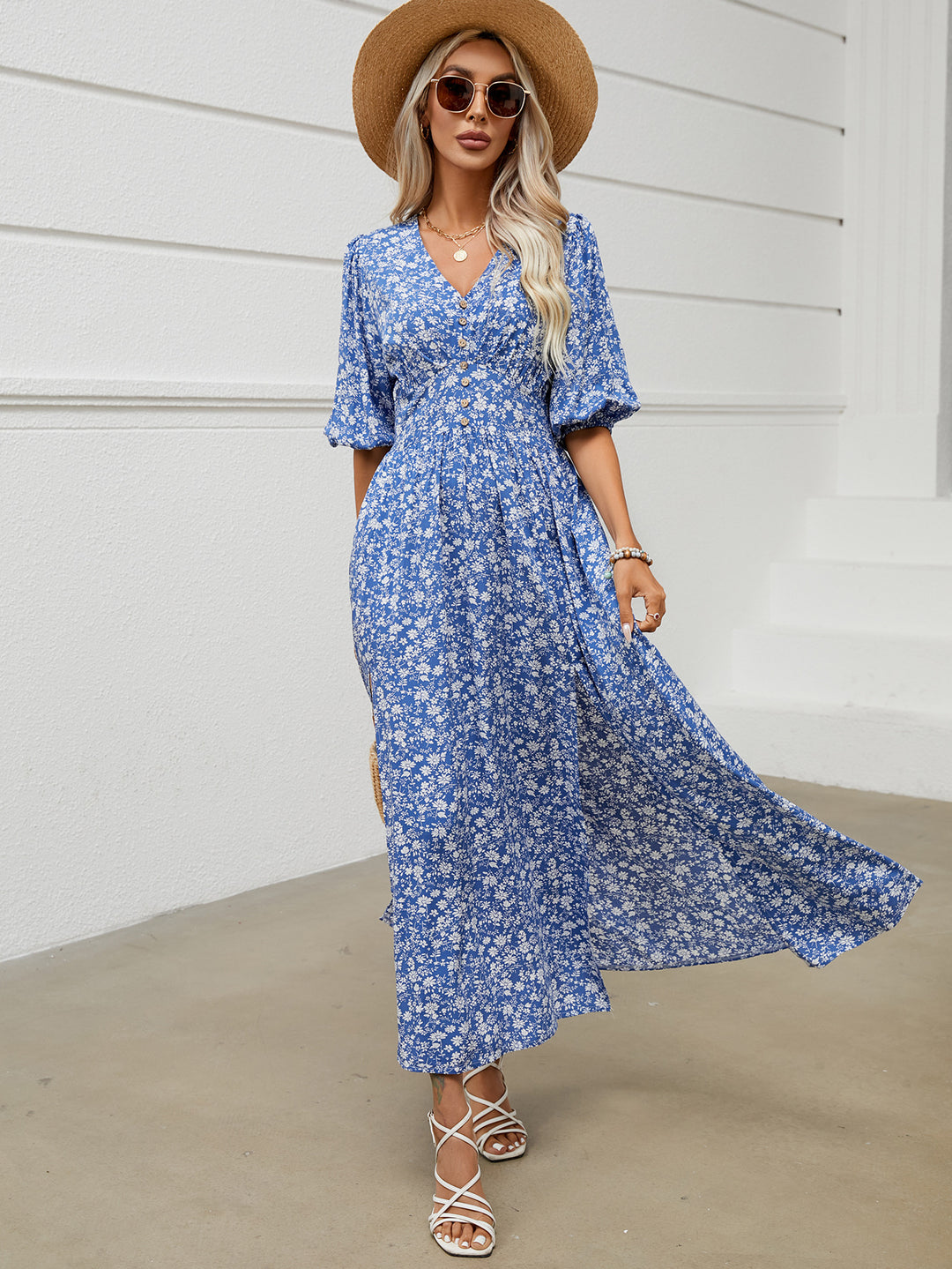 Lune London Floral print maxi dress with button closure for women