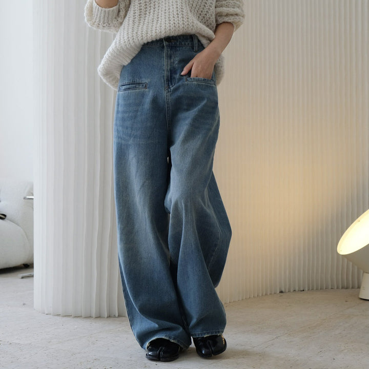 Women's High-Waisted Baggy Jeans with Extra Wide Leg and Clean Pockets