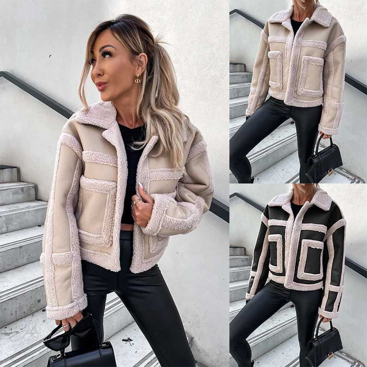 Veste en faux cuir pour femmes avec doublure en polaire chaude et accents contrastés Chic & Stil