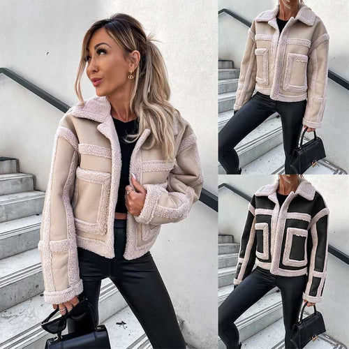 Veste en faux cuir pour femmes avec doublure en polaire chaude et accents contrastés Chic & Stil