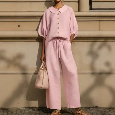 Women's Airy Two-Piece with Modern Collar and Button Details Lune London