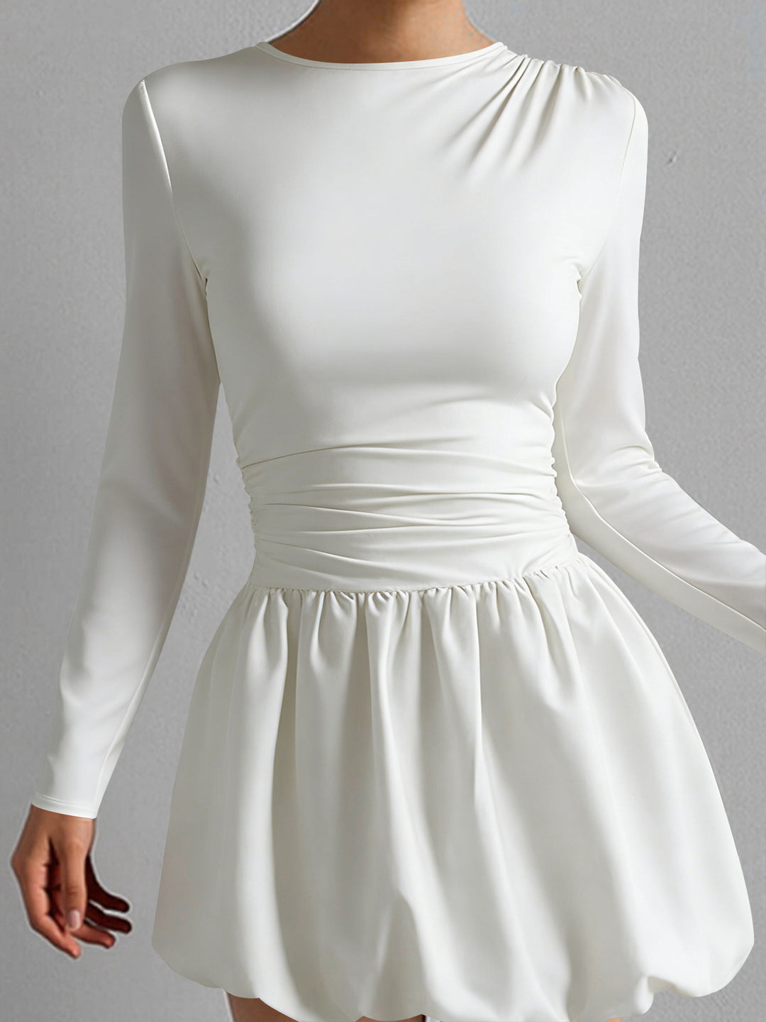 Women’s figure-flattering dress with long sleeves and gathered hem Lune London