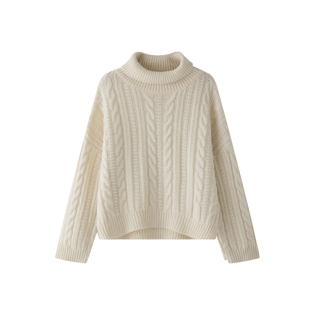 Women Chunky Knit Turtleneck Sweater with Cable Pattern and Relaxed Fit Amarae