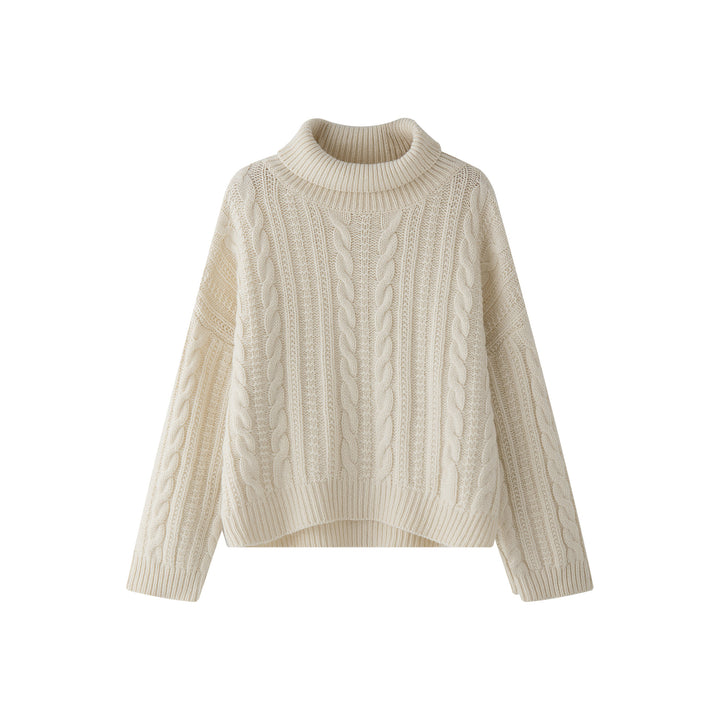 Women Chunky Knit Turtleneck Sweater with Cable Pattern and Relaxed Fit Amarae